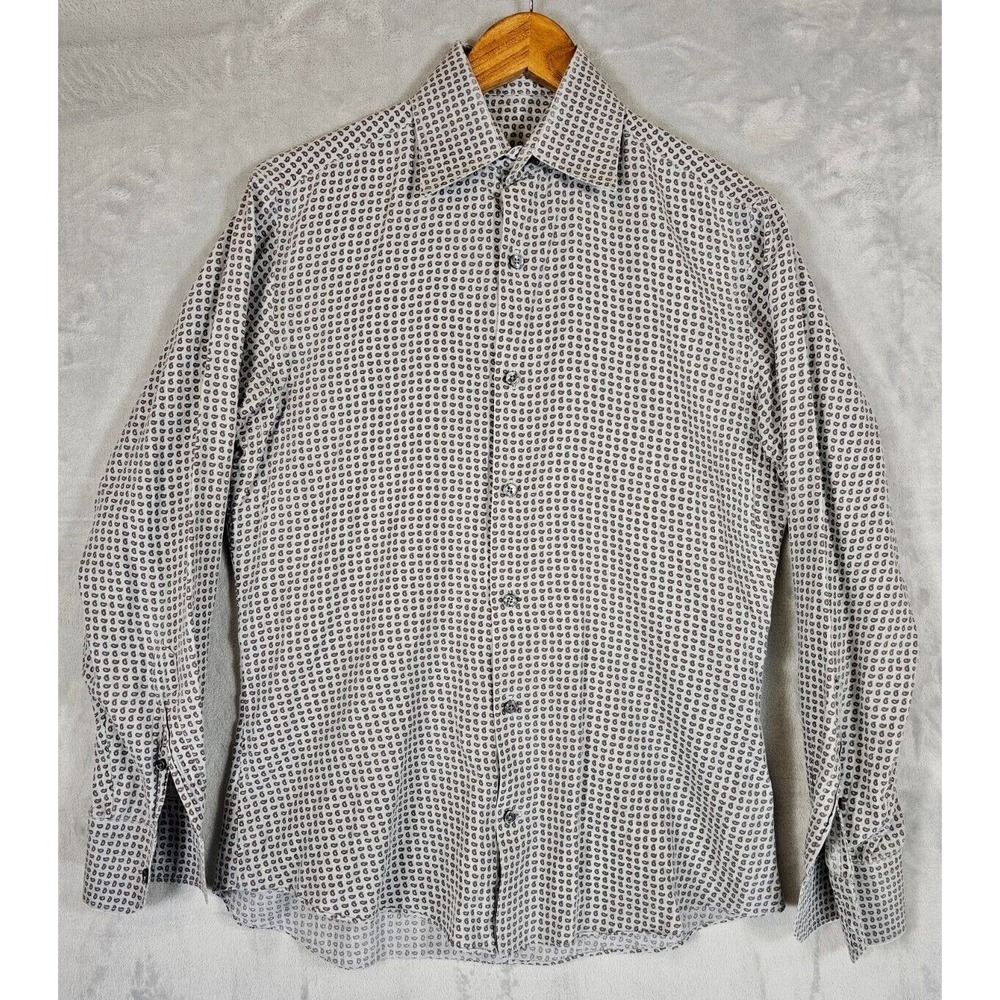 J.‎ Hilburn DSD Mens Custom Button Up Micro Paisley Geometric Print Gray